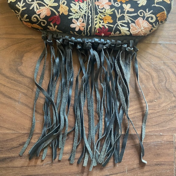 Becky Bag Black and Floral Crossbody Bag with Fringe Boho Western Embroidered - Picture 2 of 10